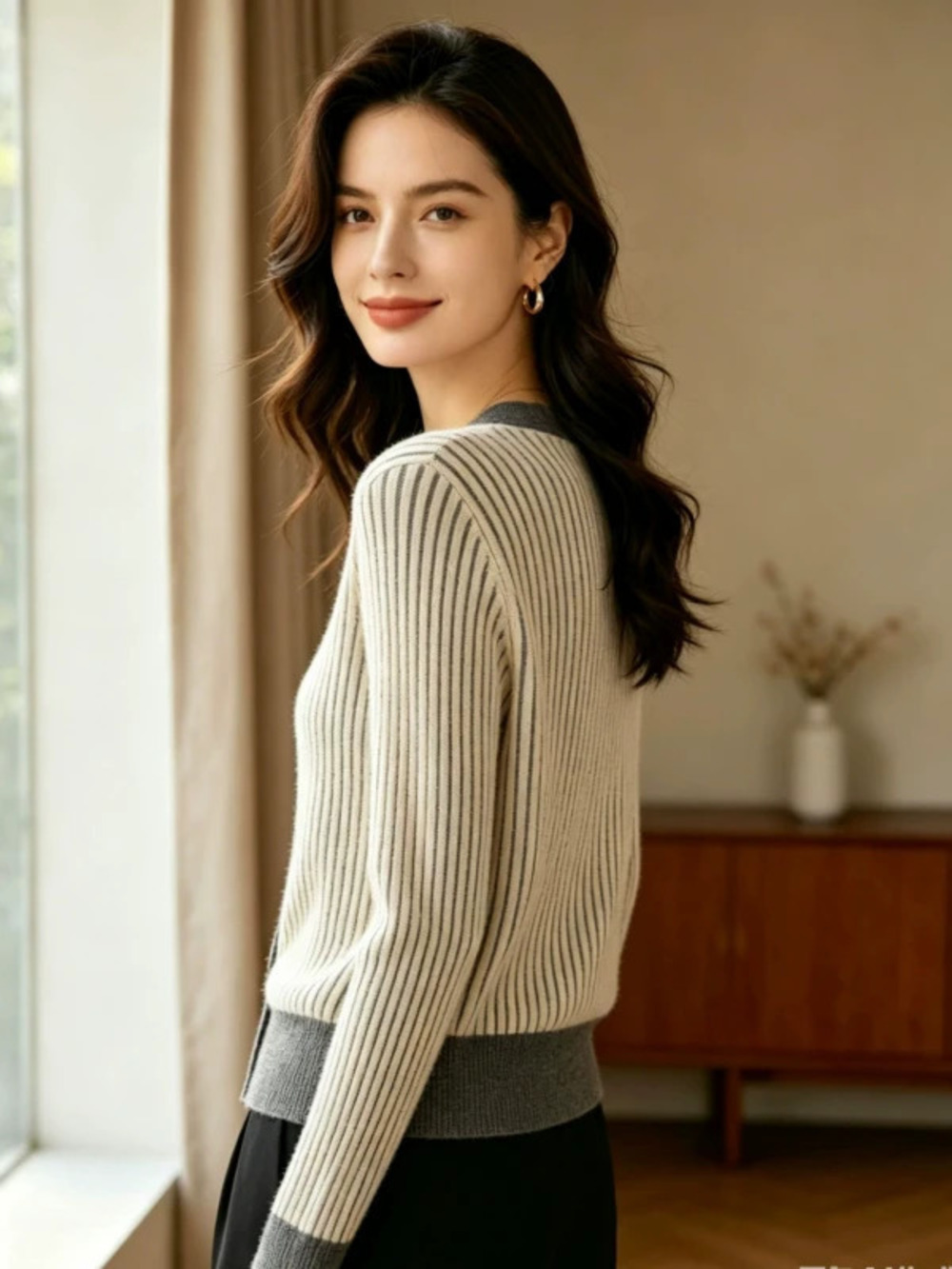 ZARA Spring Elegant Color Block Striped Cardigan Women Long Sleeve Versatile